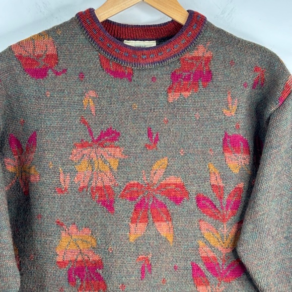 VTG 90s Concept Wool Sweater M Leaf Leaves Fall Chunky Christmas Granny Cottage - Picture 2 of 12
